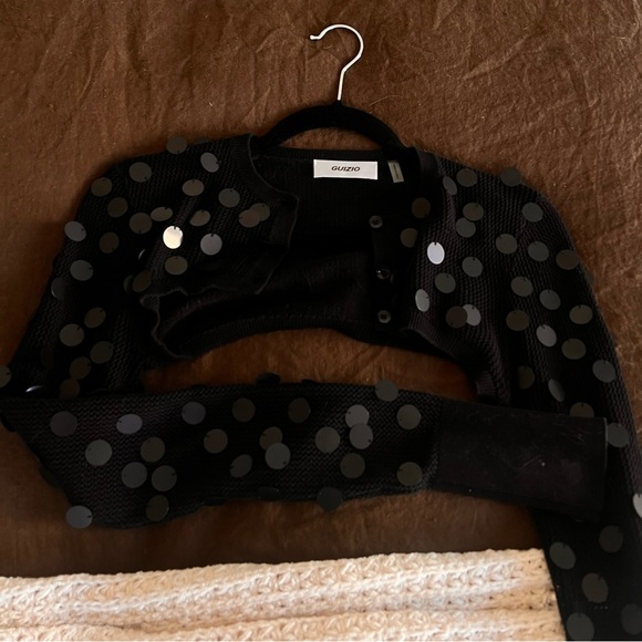 Paillette Micro Crop Cardigan in Black GUIZIO - Picture 1 of 3